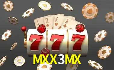 Una escena digital vívida inspirada en casino con MXX3MX mostrado prominentemente, luces brillantes, fichas, cartas y acentos dorados.